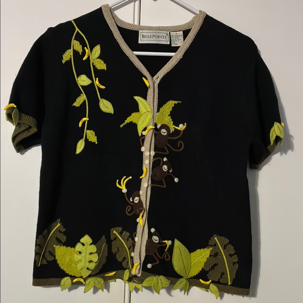 Unique monkey sweater with banana buttons, medium